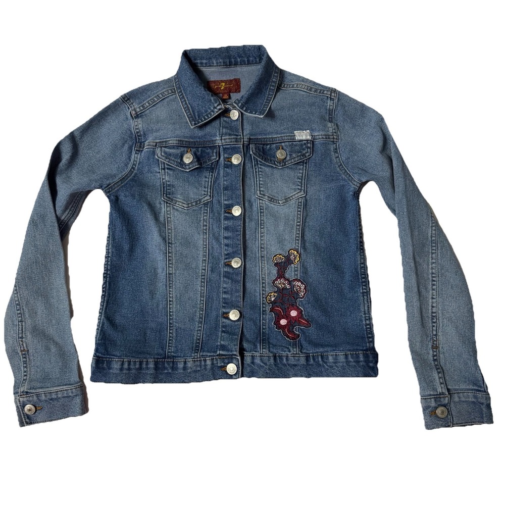 7 for all Mankind Jacket Girls Extra Large Denim Floral Embroidered Button‎ L/S